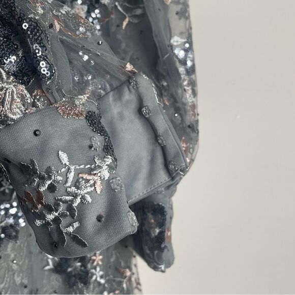 Mac Duggal 67936 Size 10 Bishop Sleeve Embroidered Mermaid Platinum Dress - Picture 12 of 14